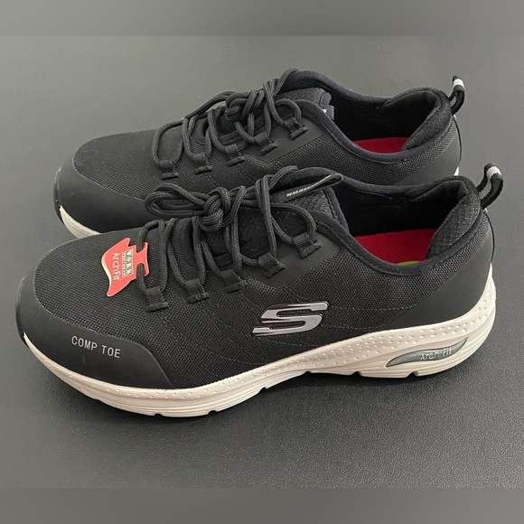 New Skechers Ebinal Work Shoes Arch Fit Comp Toe Slip Resistant Lace Up Low Boot - Picture 4 of 15